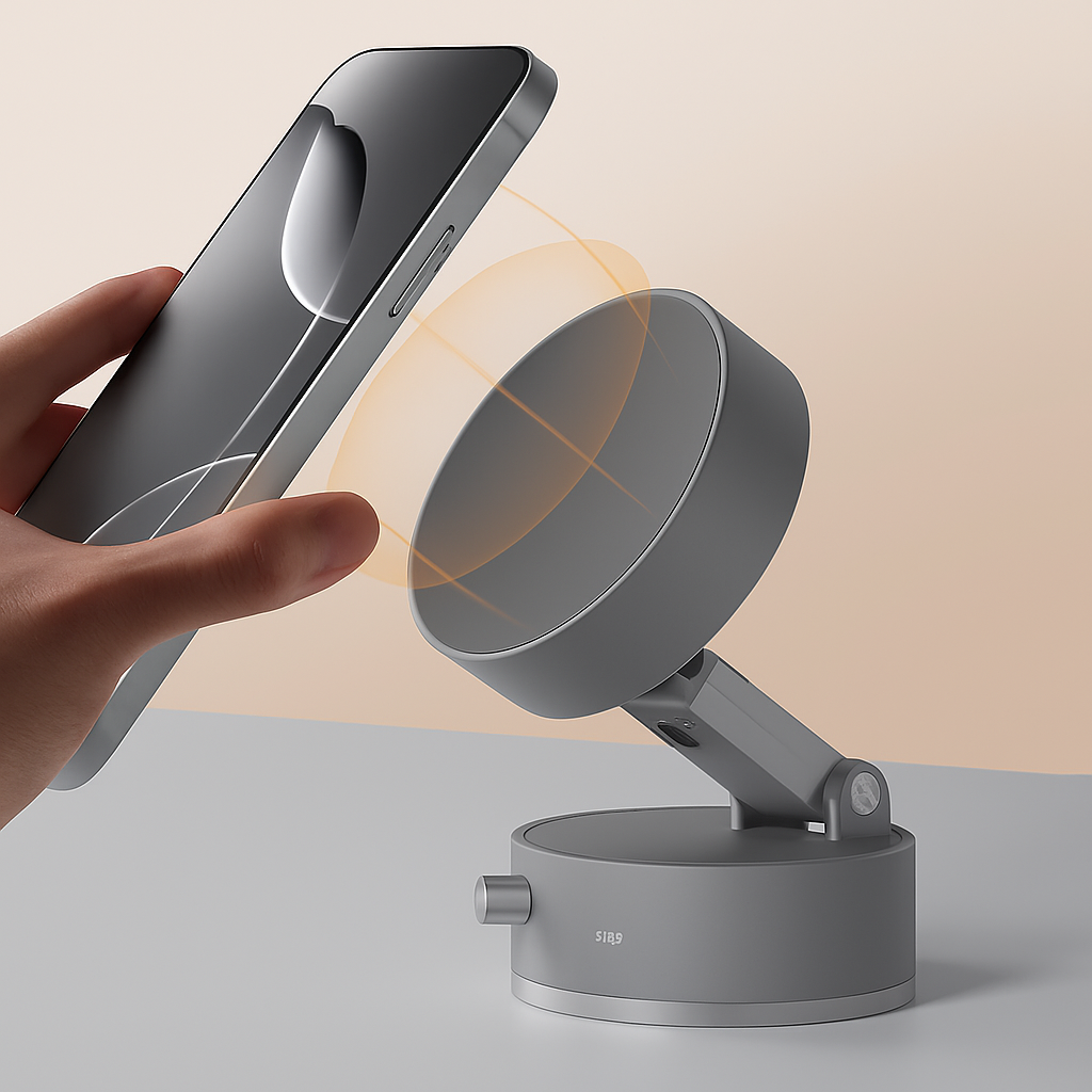 Összecsukható Forgatható Autós Tartó Mágneses Vákuummal, Állítható