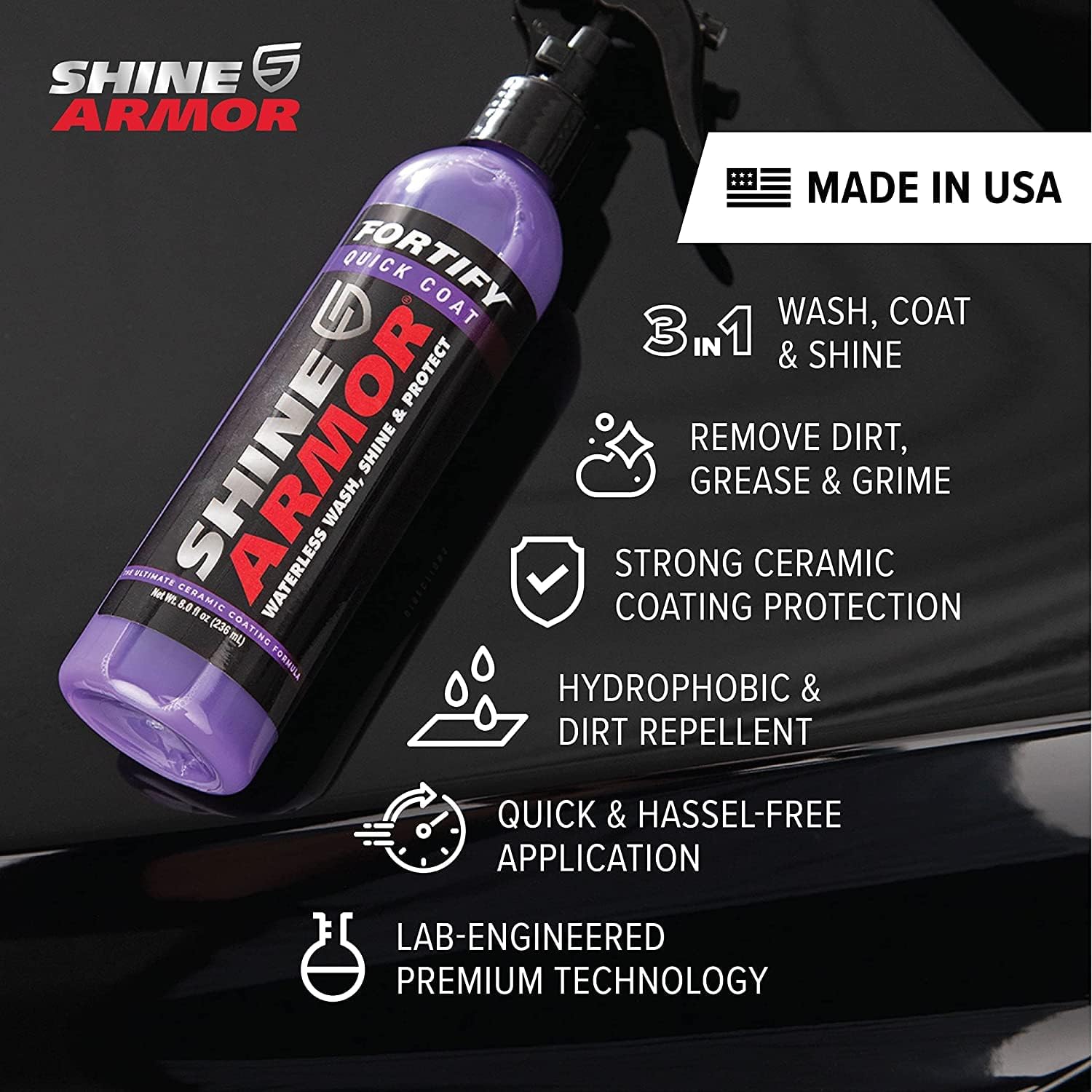 3 az 1-ben Shine Armor Auto Sealant Kerámia Hatás 235ml + Ajándék Törlőkendő